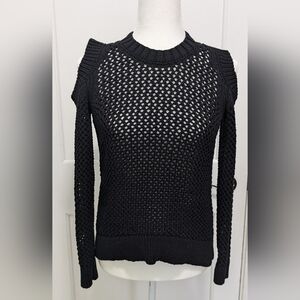 All Saints Edgy Black Open Shoulders Long Sleeve Goth Hollow Knit Pullover